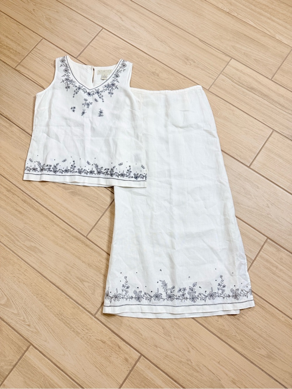 VTG Norton McNaughton Embroidered Linen Skirt Set White Size S Cottagecore Y2K - Picture 2 of 8
